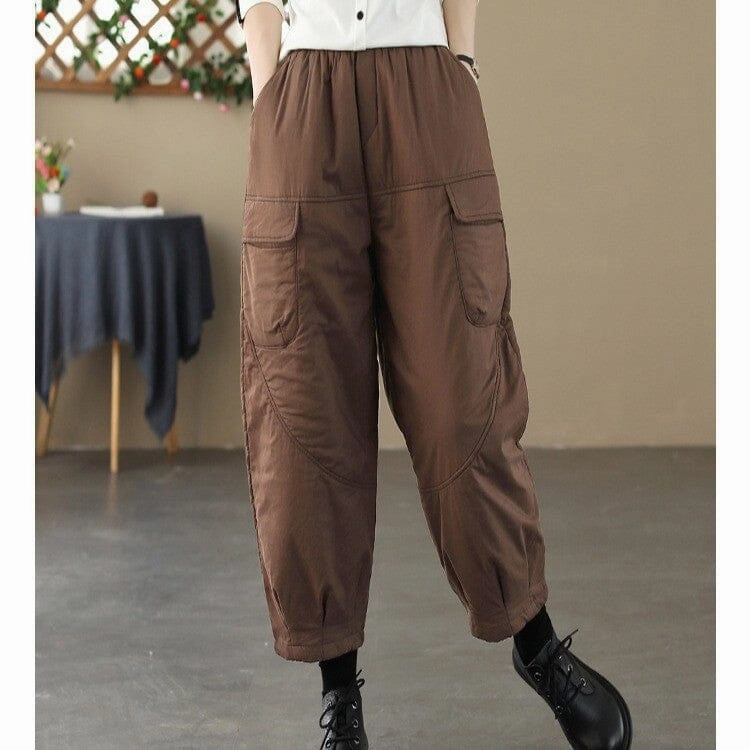 Women Winter Loose Quilted Solid Harem Pants Flexible Fit