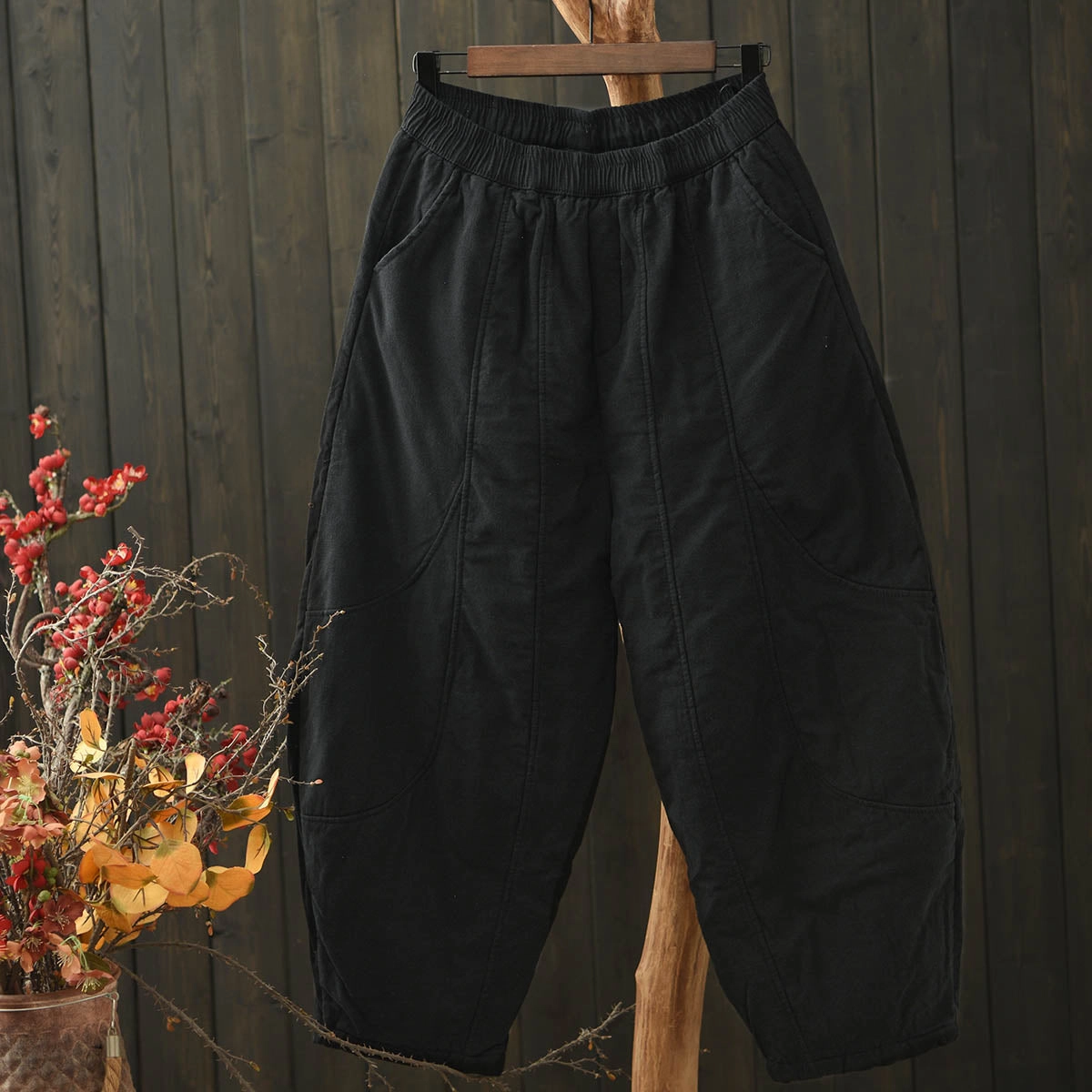 No Bleeding Ideal Fit Women Winter Minimalist Patchwork Cotton-Linen Quilted Harem Pants