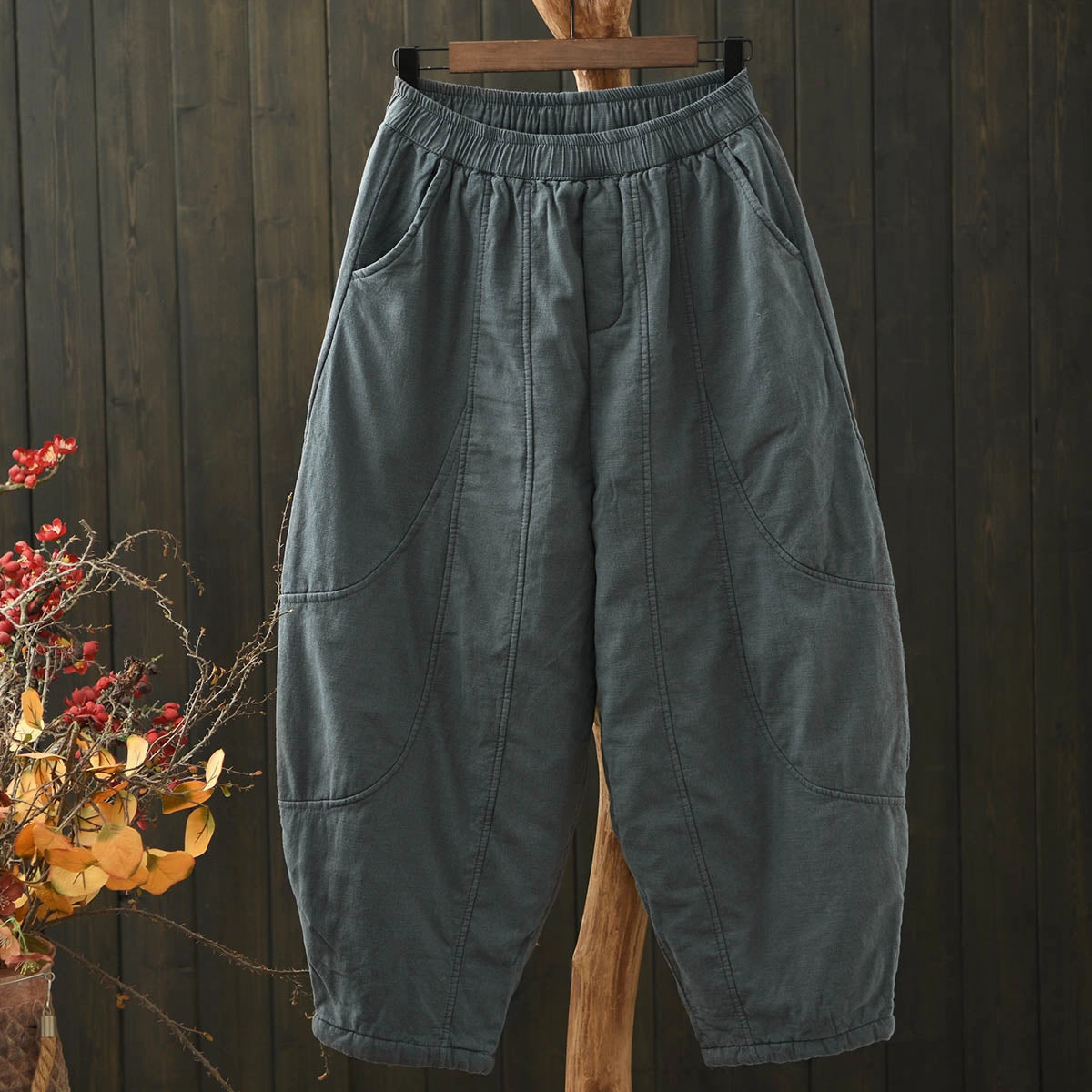 Chafe prevention Light Build Women Winter Minimalist Patchwork Cotton-Linen Quilted Harem Pants