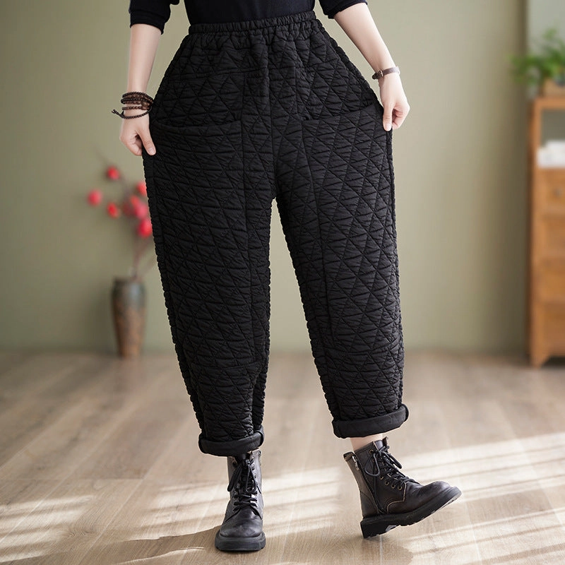 Women Winter Retro Plus Size Quilted Cotton Thick Harem Pants No Labels