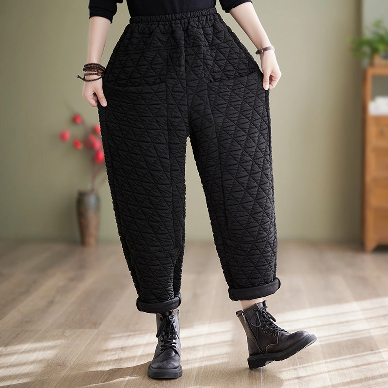 Women Winter Retro Plus Size Quilted Cotton Thick Harem Pants Freedom Move Sensitive Skin