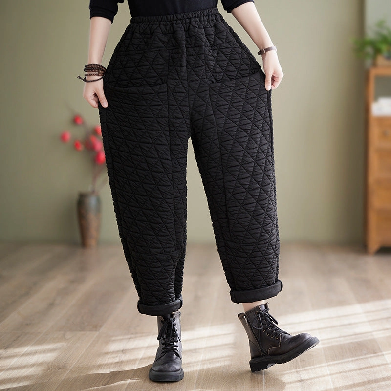 Breathable Material Tangle Free Women Winter Retro Plus Size Quilted Cotton Thick Harem Pants