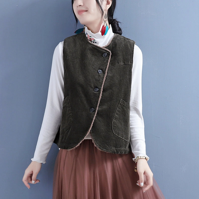 Breathable fabric tech Women Winter Retro Woolen Loose Vest