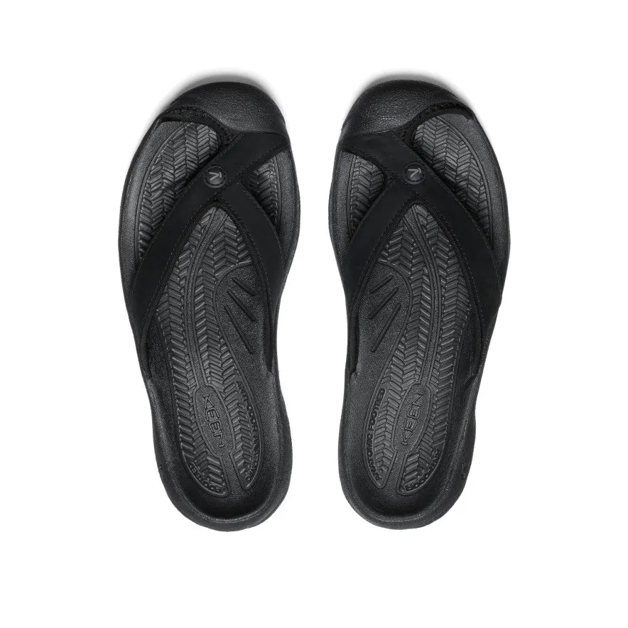 Arch support Easy Clean Women's Waimea Leather Flip-Flop  |  Black/Black