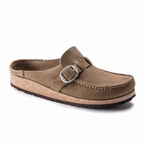 Birkenstock Buckley Clog (Women) - Gray Taupe Suede Minimal Office