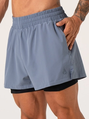Organic Ease ElasticFree Pursuit 2 In 1 Training Shorts - Denim Blue