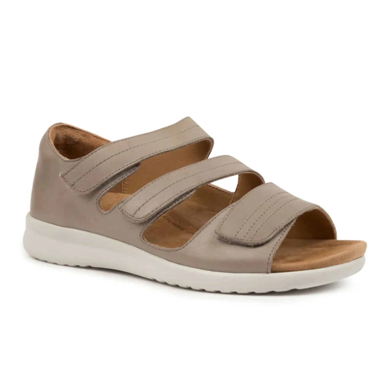 Cozy Sandal Flat Sole Ziera Bardot Wide Sandal (Women) - Misty/White Sole